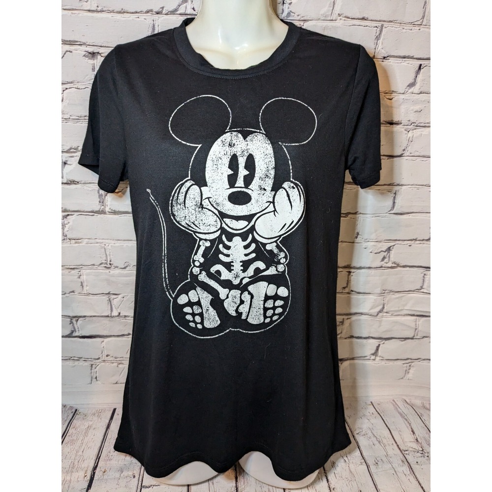 Disney‎ Mickey Mouse Glow In The Dark Shirt. Size M   Halloween Skeleton